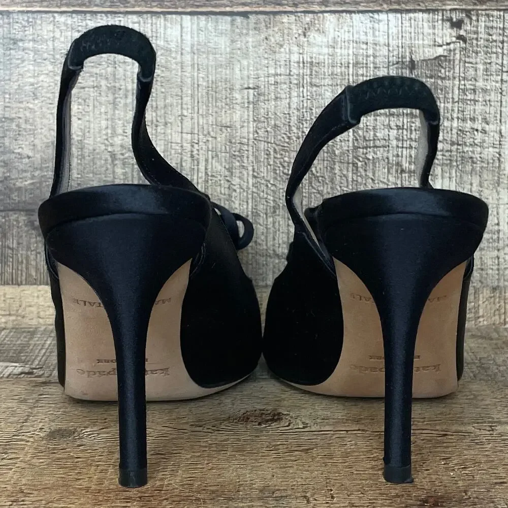 Kate Spade Slingback Peep Toe Stiletto Heels Black Satin Size 6
